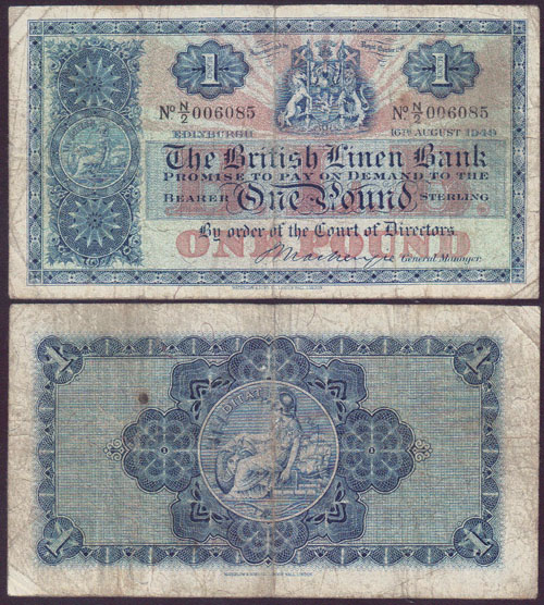 1949 Scotland 1 Pound (The British Linen Bank) L000841 - Click Image to Close